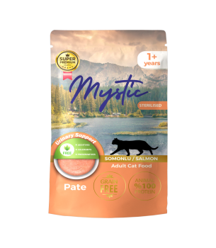 Mystic Kısırlaştırılmış Yetişkin Kediler için Somonlu Pate Pouch Tam Yaş Mama