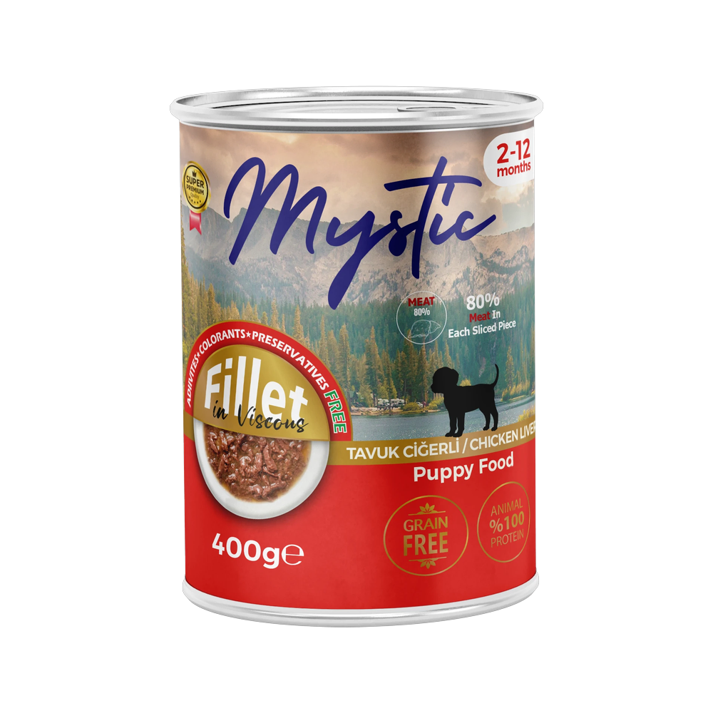Mystic Yavru Köpekler için Tavuk Ciğerli Fillet In Viscous Tam Yaş Mama