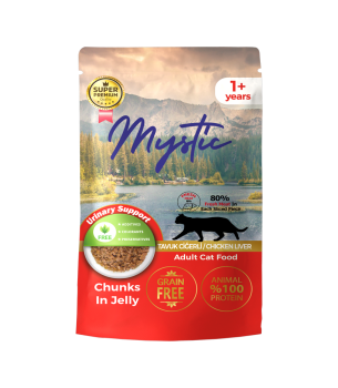 Mystic Yetişkin Kediler için Tavuk Ciğerli Chunks In Jelly Pouch Tam Yaş Mama